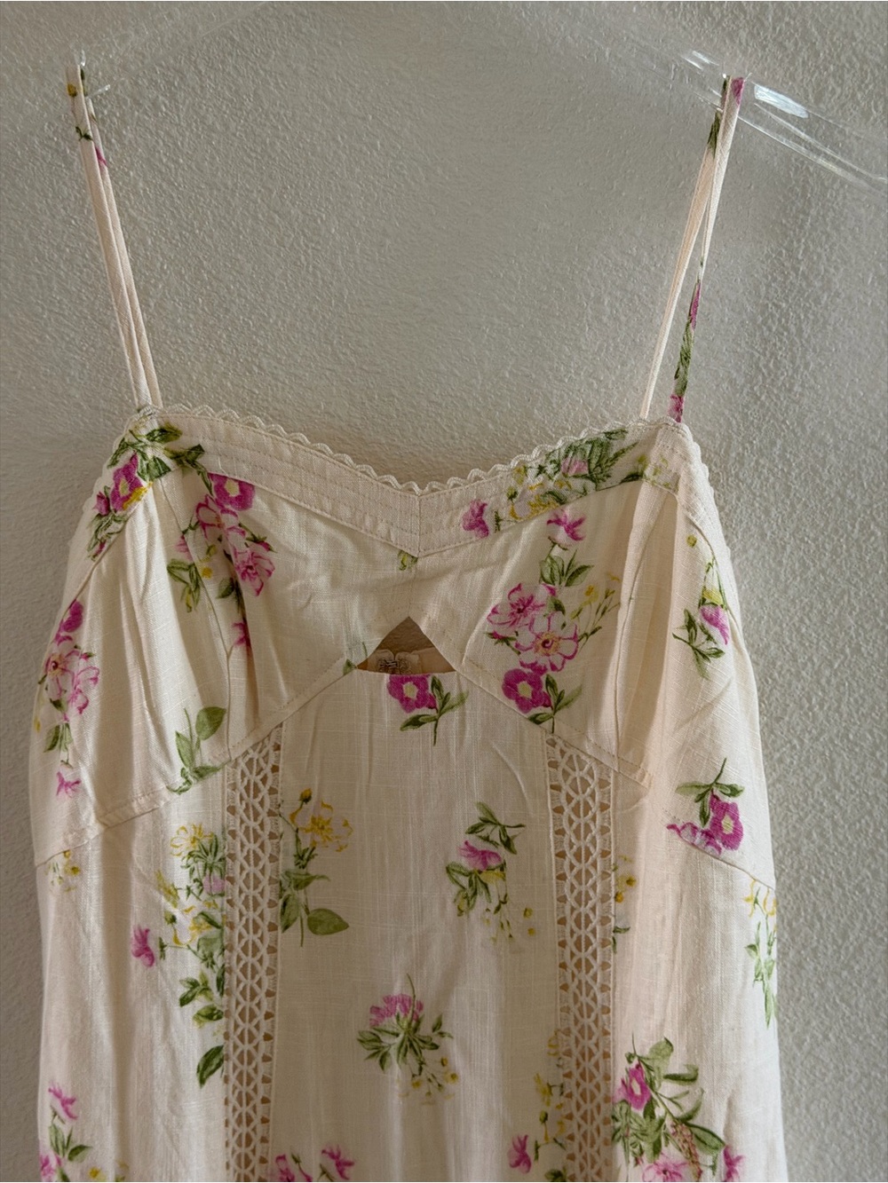 Caroline Constas Cream Floral Linen Crochet Inset Maxi Dress - Picture 3 of 9